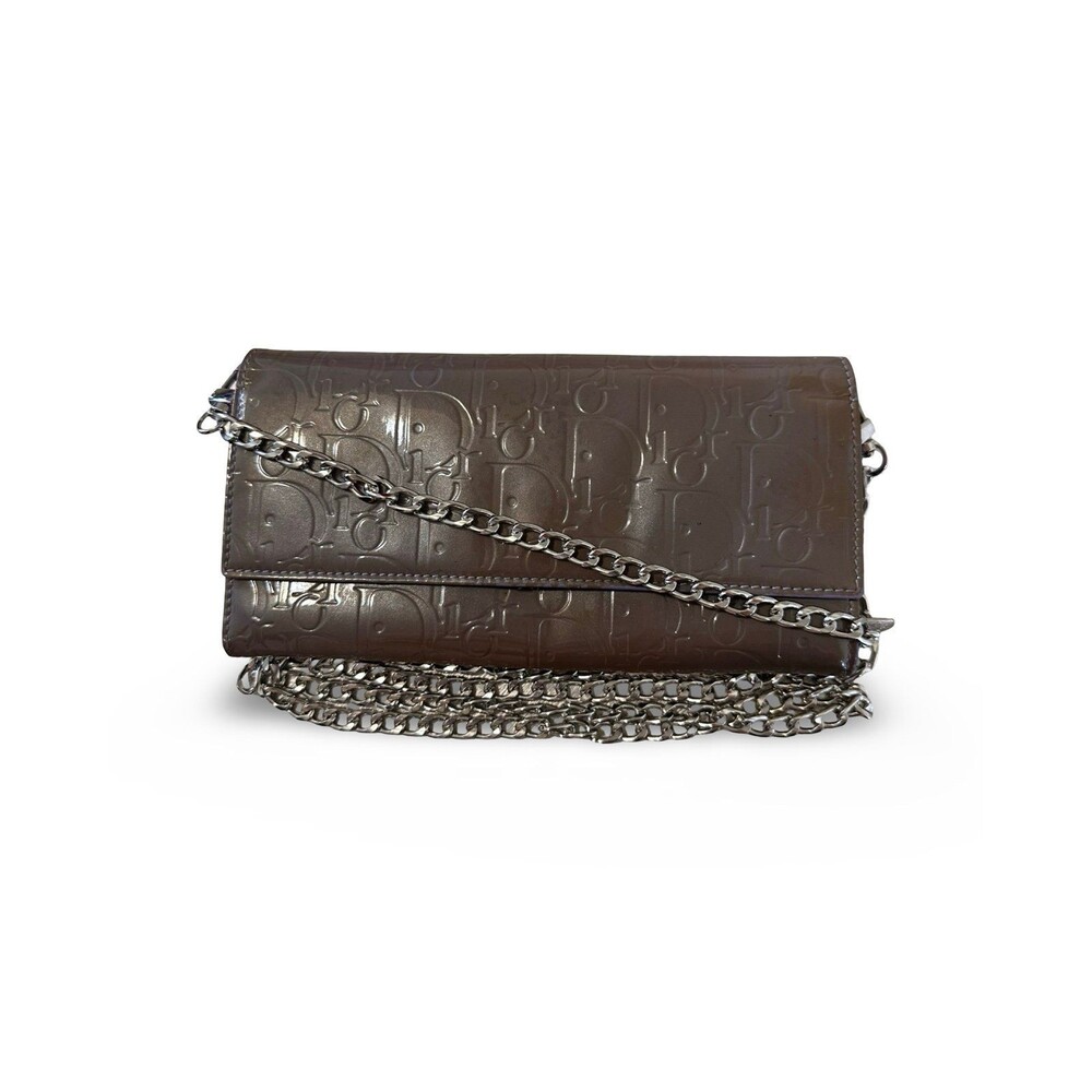 Authentic Vintage Christian Dior Trotter Patent Leather Wallet on Chain - Lavend